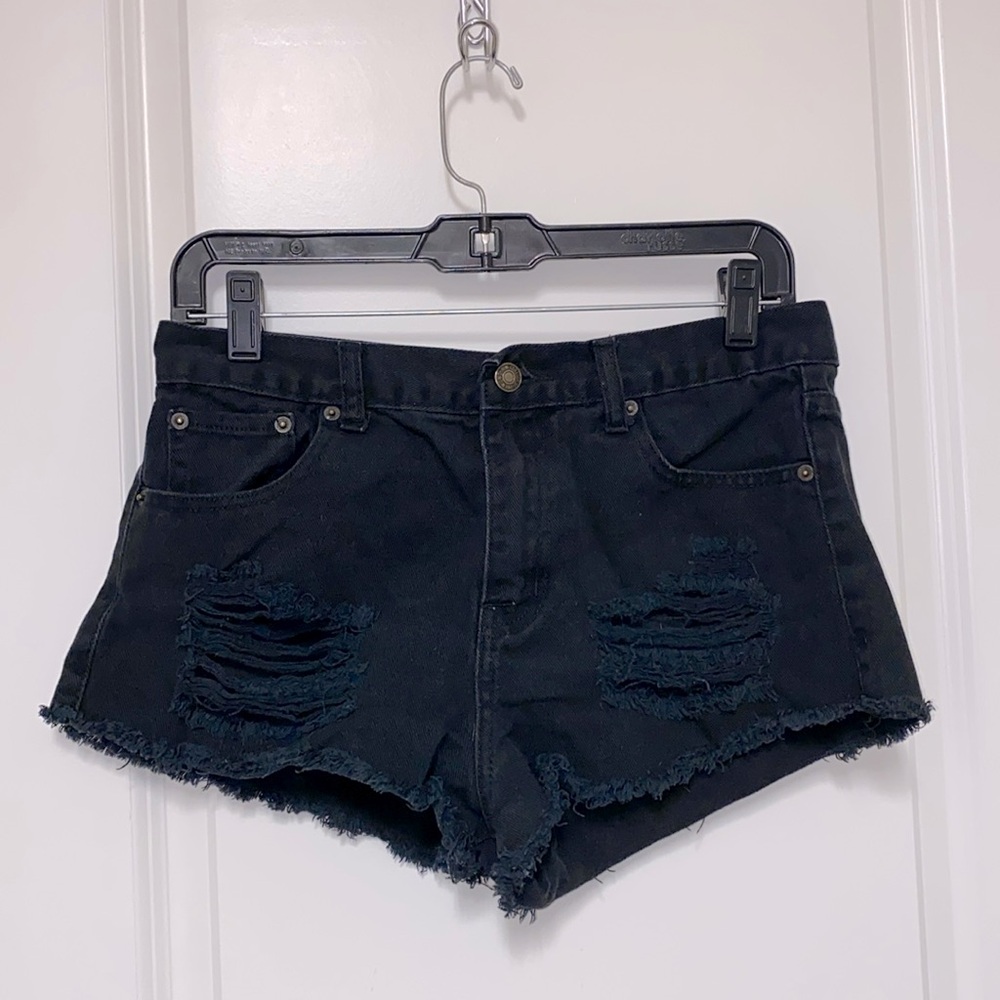 Black Denim Ripped Cut Off Shorts